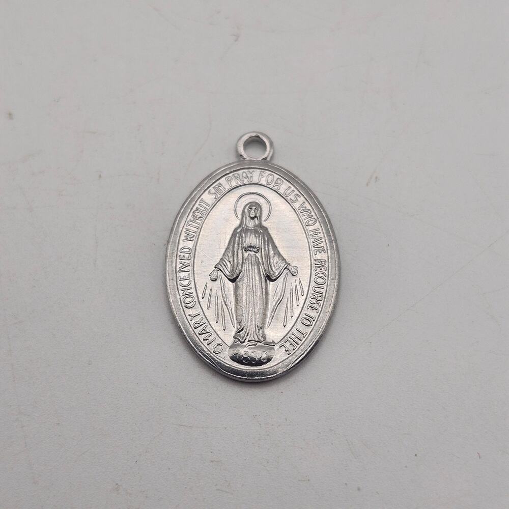 Italy Miraculous Medal Virgin Mary Catholic Religious Pendant Silver Tone Charm
